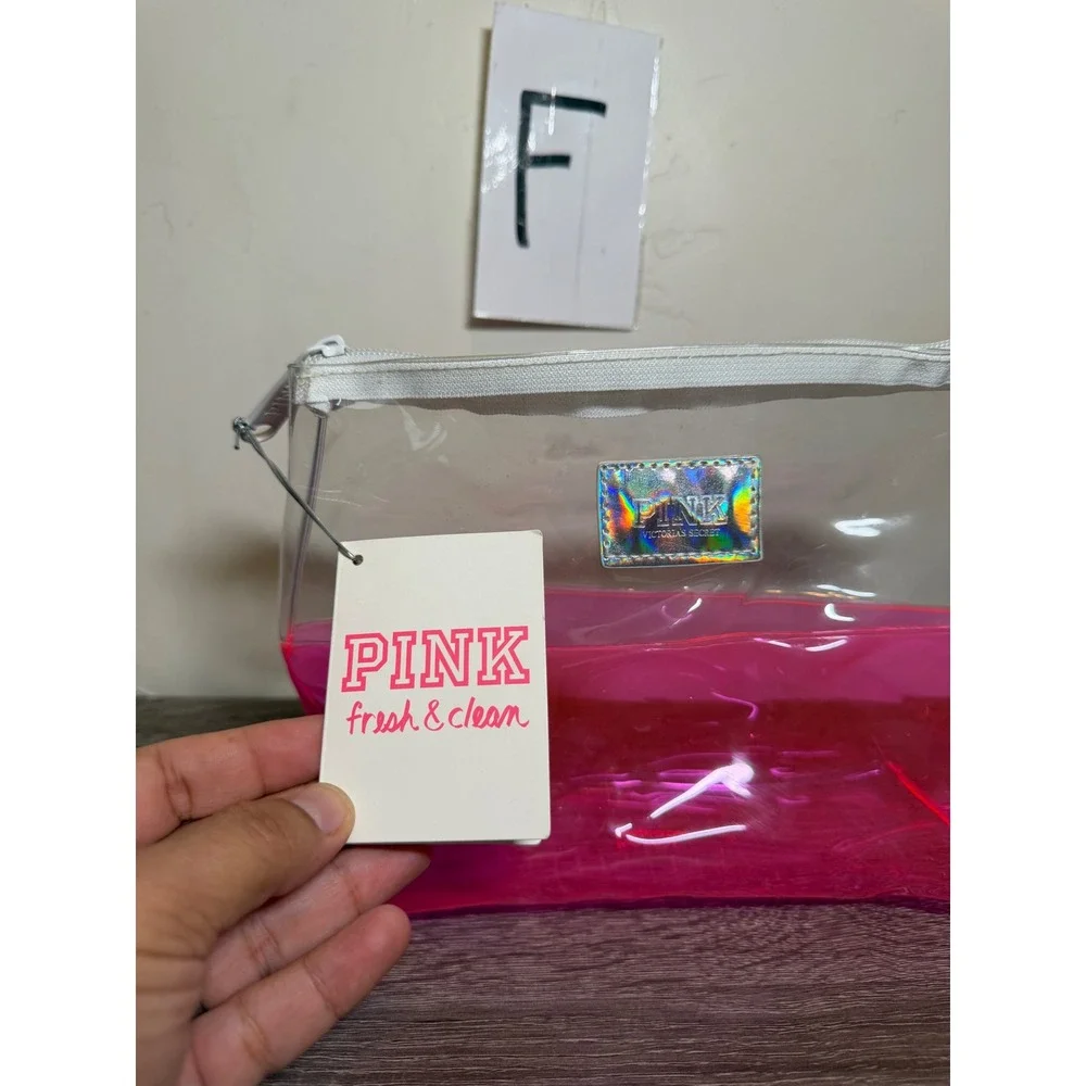 NWT Victoria's Secret PINK Makeup Bag Y2K Clear Neon Pink Cosmetic Pouch